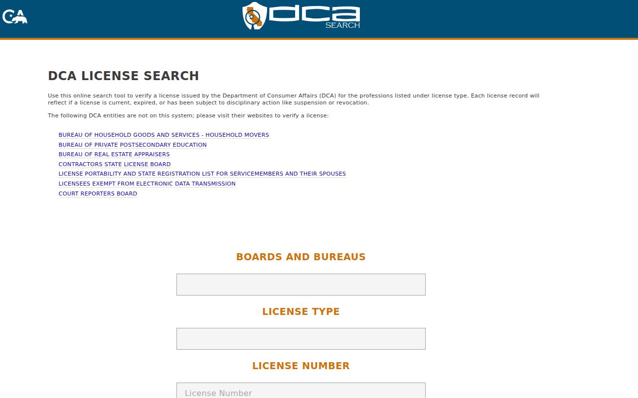 Agoura Hills people search California DCA license search