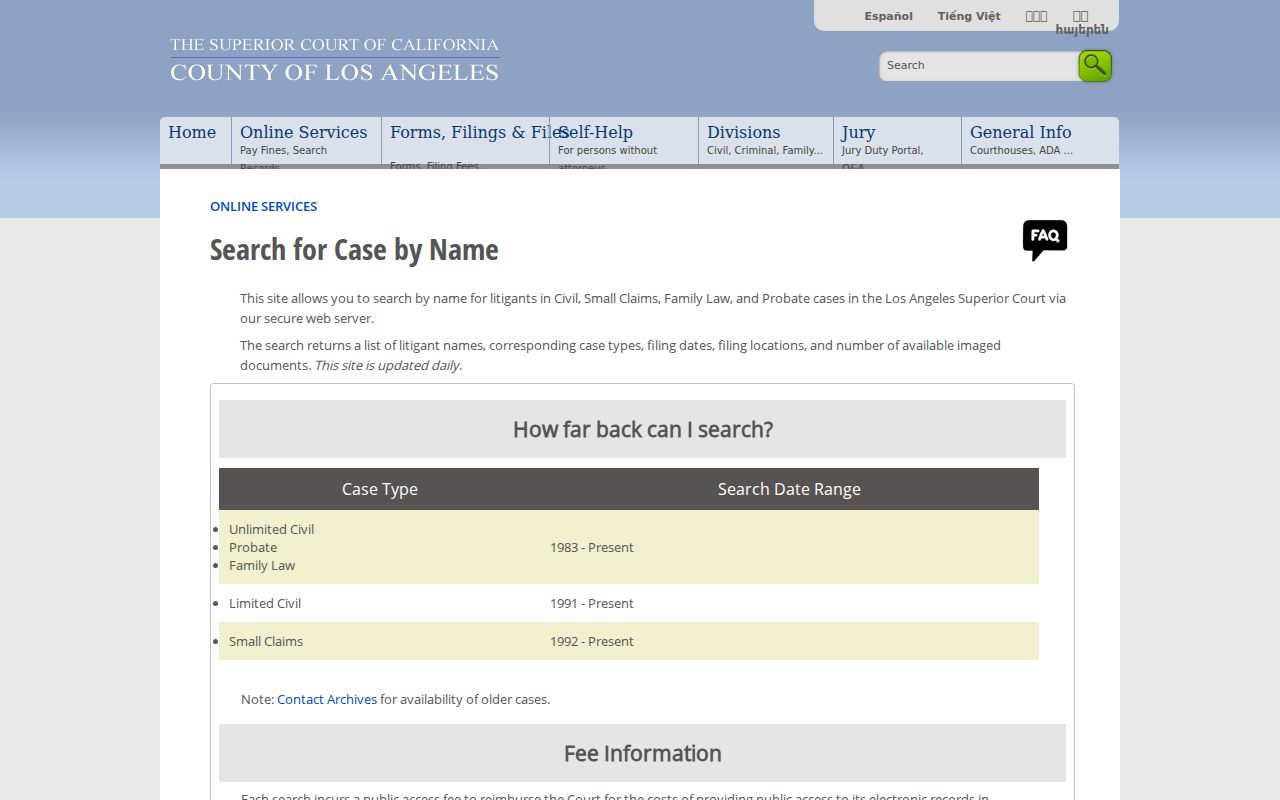 Agoura Hills people search Los Angeles Superior Court civil name search