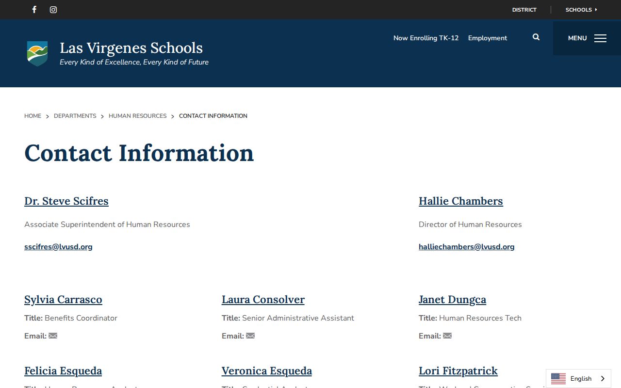 Agoura Hills people directories LVUSD staff directory page