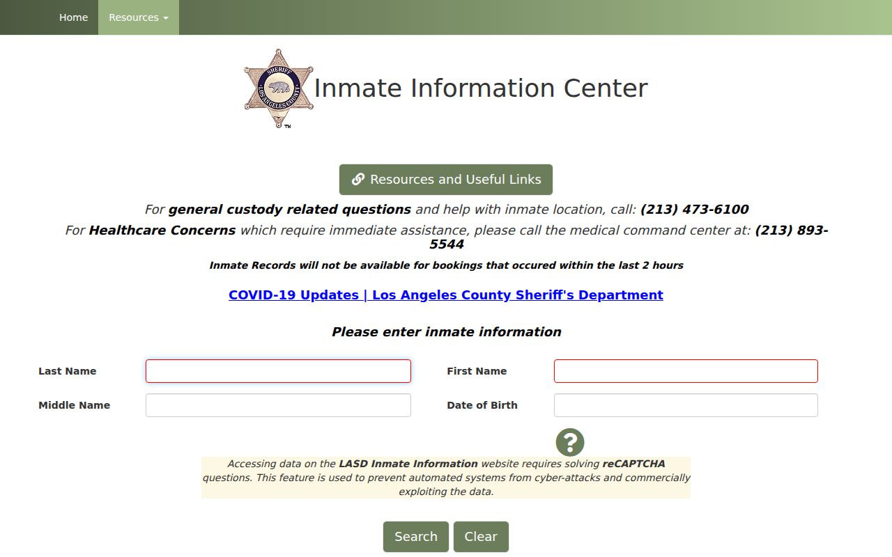 Agoura Hills public records LASD inmate locator search screen